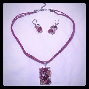 FREE!!! Purple stone necklace set on cord
